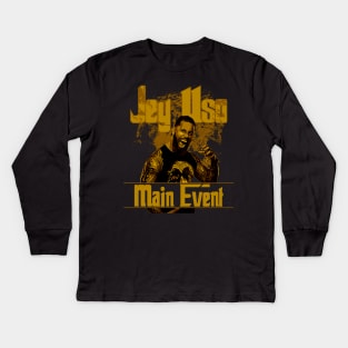 Jey Uso \ Main Event \ WWE \ Yellow Retro Kids Long Sleeve T-Shirt